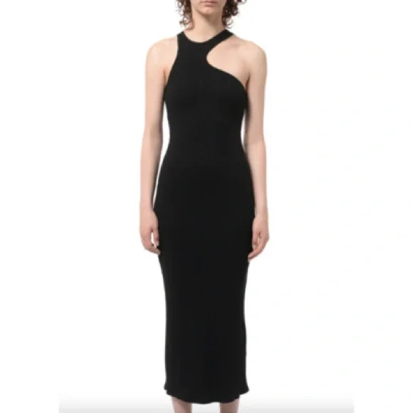 Simon Miller Black Mawga Asymmetric Cutout Ribbed Knit Midi Dress - Picture 2 of 5
